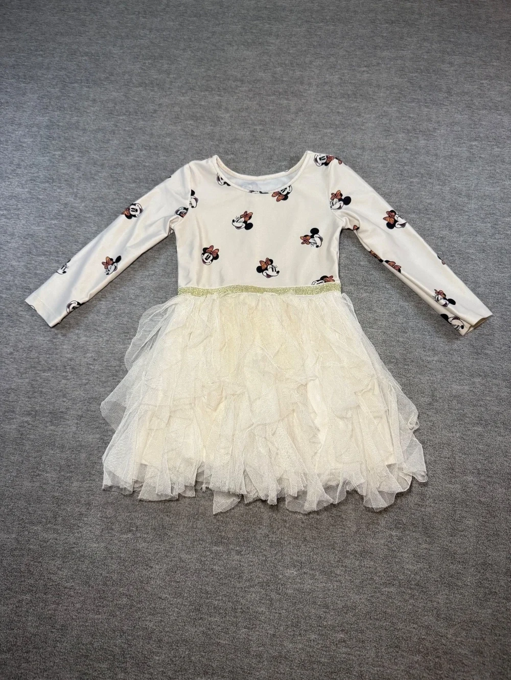 Disney Junior Minnie Mouse Tutu Dress Girls Size 3T White Long Sleeve